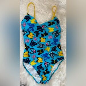 Blue Butterfly Print Women's One Piece Swimsuit